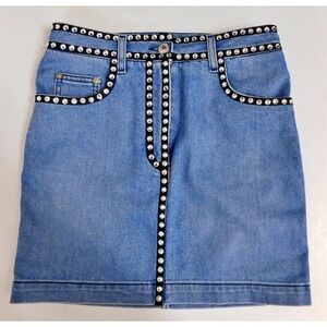 Moschino Couture Blue‎ Denim Crystal Skirt sz 2